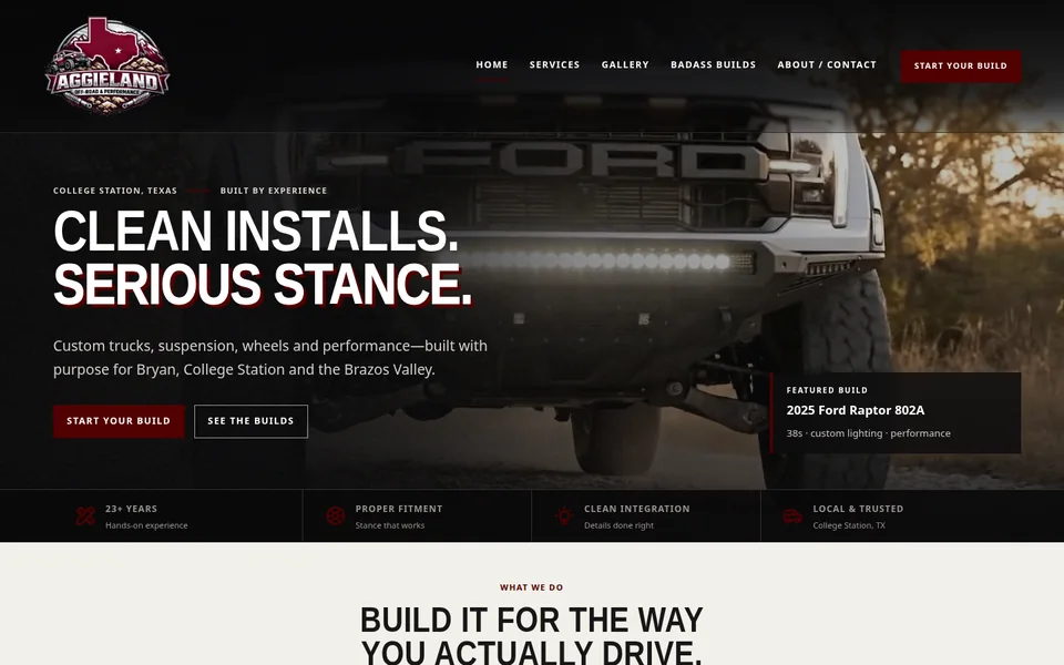 Aggieland Off-Road & Performance homepage screenshot