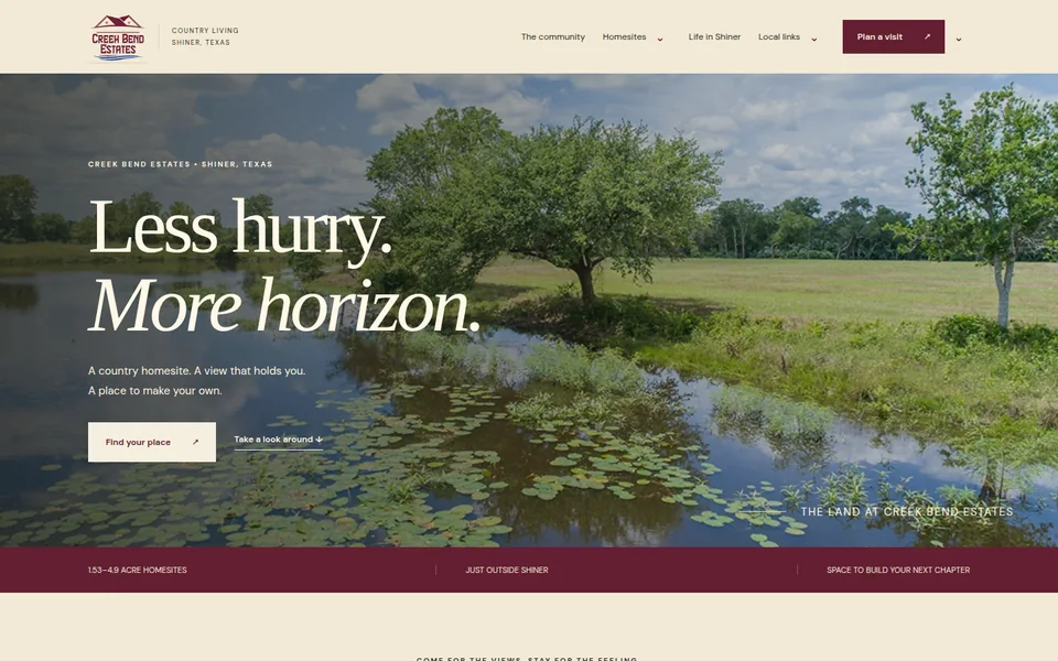 Creek Bend Estates homepage screenshot