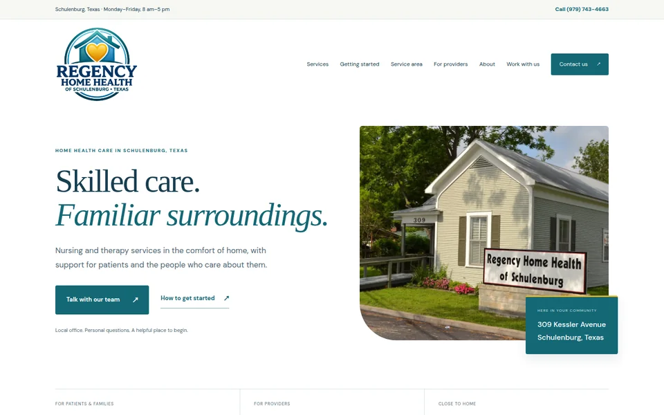Regency Home Health of Schulenburg homepage screenshot