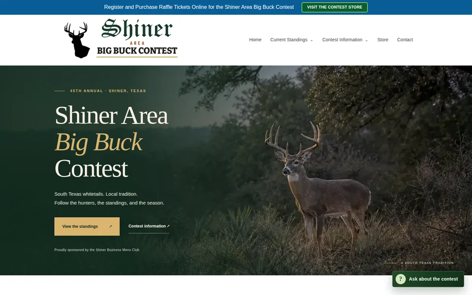 Shiner Area Big Buck Contest homepage screenshot